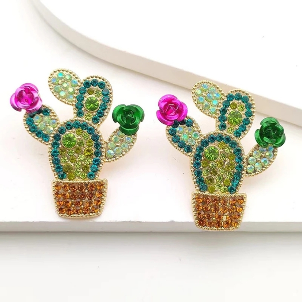 Last pair: "Prickles" Western Cactus Rhinestone Dangle Earrings